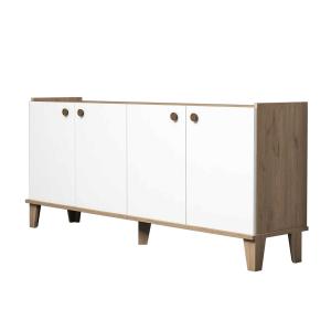 Buffet 4 portes décor chêne et blanc - L180 cm