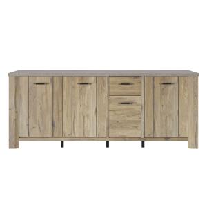 Buffet 4 portes effet bois chêne clair avec finition minéra…