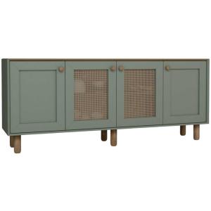 Buffet 4 portes en aggloméré bohemian vert avec cannage (2…