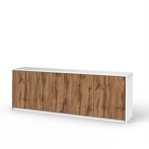 Buffet 4 portes en mélamine et MDF blanc/chêne