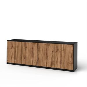 Buffet 4 portes en mélamine et MDF noir/chêne