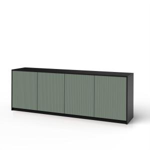 Buffet 4 portes en mélamine et MDF noir/vert sauge