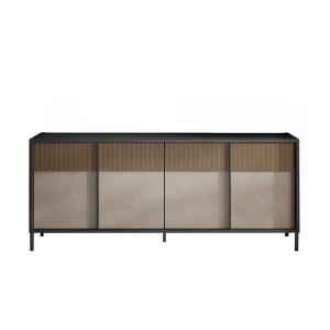 Buffet 4 portes et 2 etagères L206 cm - Effet Gris et Bois