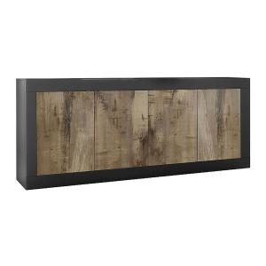 Buffet  4 portes finition noir mat et aspect bois antik