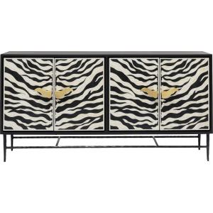 Buffet 4 portes motifs zèbre en eucalyptus et acier noir