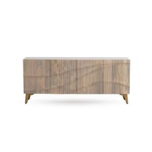 Buffet 4 portes patiné blanc en bois de manguier