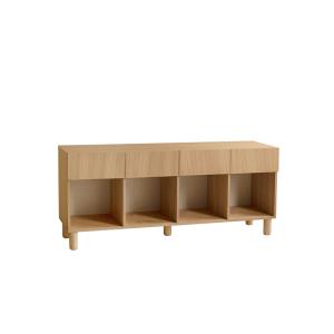 Buffet 4 tiroirs bois de placage chêne naturel 176x40cm