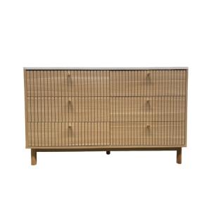 Buffet 6 tiroirs aspect bois rainuré et blanc 120cm