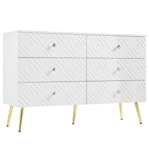 Buffet 6 tiroirs blanc avec motifs géométriques et pieds do…