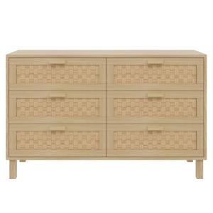 Buffet 6 tiroirs en bois clair avec façades tressées géomét…