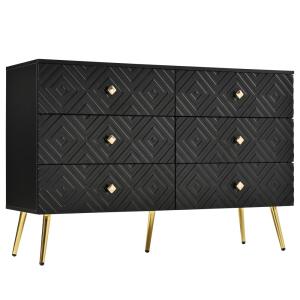 Buffet 6 tiroirs noire avec motifs géométriques et pieds do…