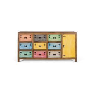 Buffet 9 tiroirs en bois massif multicolore