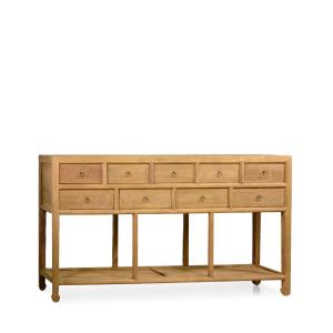 Buffet 9 tiroirs en teck beige L 180 cm