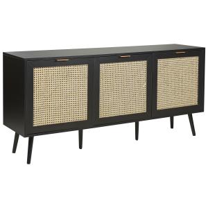 Buffet à 3 portes effet bois noir et rotin naturel