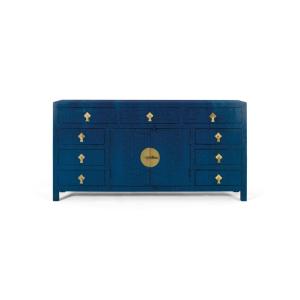 Buffet à portes multiples et tiroirs bleus