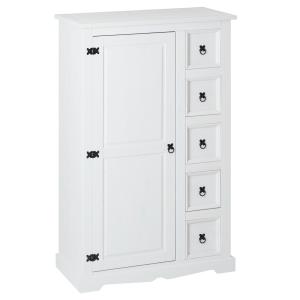 Buffet apothicaire 1 porte 5 tiroirs en bois massif, blanc