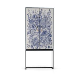 Buffet armoire 2 portes en MDF imprimé floral bleu