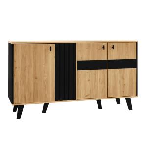 Buffet armoire en bois et noir verre teinté LED 140x78.5x41…