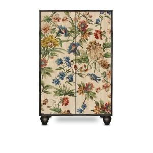 Buffet armoire en MDF imprimé floral sur fond noir.