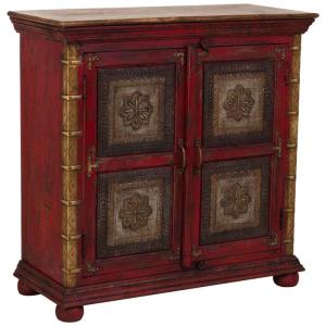 Buffet artisanal en bois sculpté avec finition rouge 90x40x…