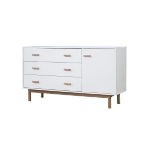 Buffet avec 1 porte 3 tiroirs effet chêne blanc