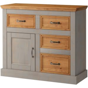 Buffet avec 1 porte / 4 tiroirs en pin ciré gris