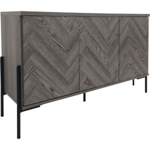 Buffet avec 3 portes effet chevrons chêne blanc