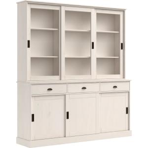 Buffet avec 6 portes et 3 tiroirs en pin blanc