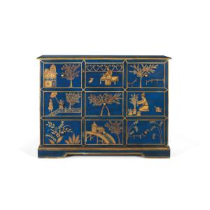 Buffet avec 9 tiroirs peints à la main et accents dorés
