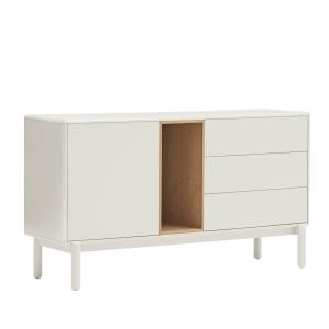 Buffet bas 1 porte 3 tiroirs avec niche en bois beige