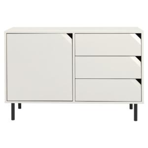 Buffet bas 118cm en bois 3 tiroirs 1 placard blanc