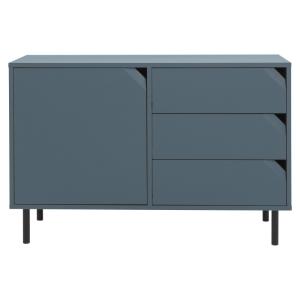 Buffet bas 118cm en bois 3 tiroirs 1 placard bleu foncé