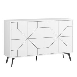 Buffet bas 123cm bois motif géométrique blanc