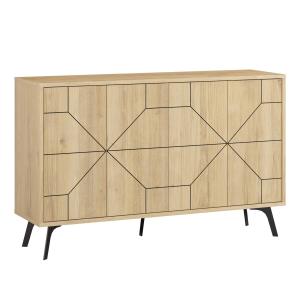 Buffet bas 123cm bois motif géométrique chêne clair