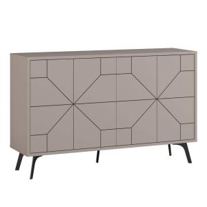 Buffet bas 123cm bois motif géométrique taupe