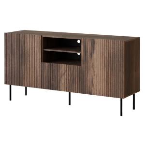 Buffet bas 2 portes 2 étagères L151cm effet bois et noir