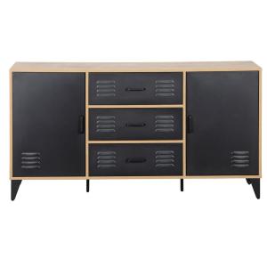 Buffet bas 2 portes 3 tiroirs L140cm effet bois et noir