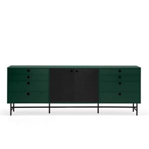 Buffet bas 212cm en bois et métal perforé vert foncé