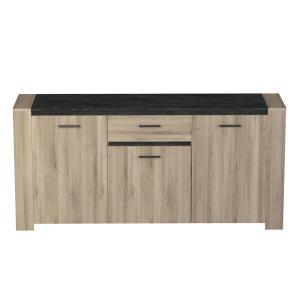 Buffet bas 3 portes 1 tiroir l189,4 cm - Effet Chêne et gri…