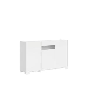 Buffet bas 3 portes 130x40x81 cm effet bois blanc brillant