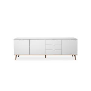 Buffet bas 3 portes 2 étagères 3 tiroirs L200 x H68 cm - Bl…