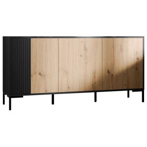 Buffet bas 3 portes 3 étagères L151cm effet bois et noir