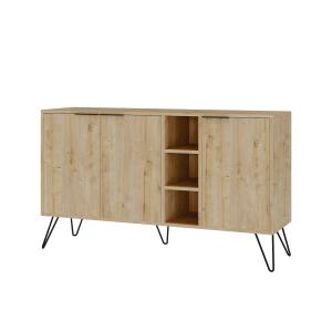 Buffet bas 3 portes et 3 étagères 142cm bois chêne clair et…