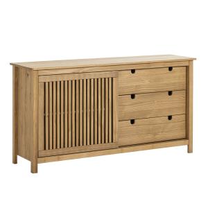 Buffet  bas 3 tiroirs 1 porte coul. bois ciré