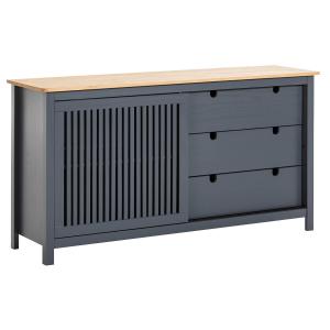 Buffet  bas 3 tiroirs 1 porte coul. bois ciré et gris