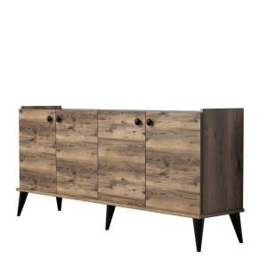 Buffet bas 4 portes 180cm bois et effet marbre noir