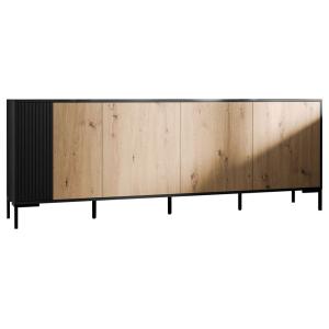 Buffet bas 4 portes 4 étagères L200cm effet bois et noir