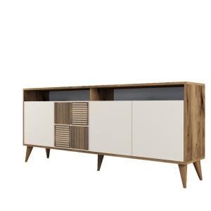 Buffet bas 4 portes et 2 niches de rangement l180cm bois fo…