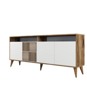 Buffet bas 4 portes et 2 niches de rangement l180cm bois fo…