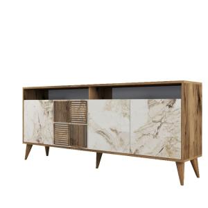 Buffet bas 4 portes et 2 niches de rangement l180cm bois fo…